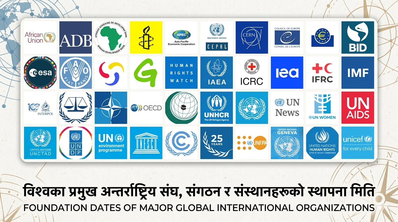 Establishment dates of the world's major international associations, organizations and institutions